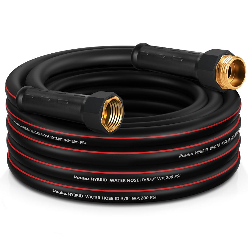 PUUKU Garden Hose 25ft x 5/8""  NON-EXPANDABLE Heavy Duty Premium Flexible Water Hose  No Kink  Leakproof  Lightweight Hybrid Hose with Male to Female Fittings for Household&Backyard - Image 1